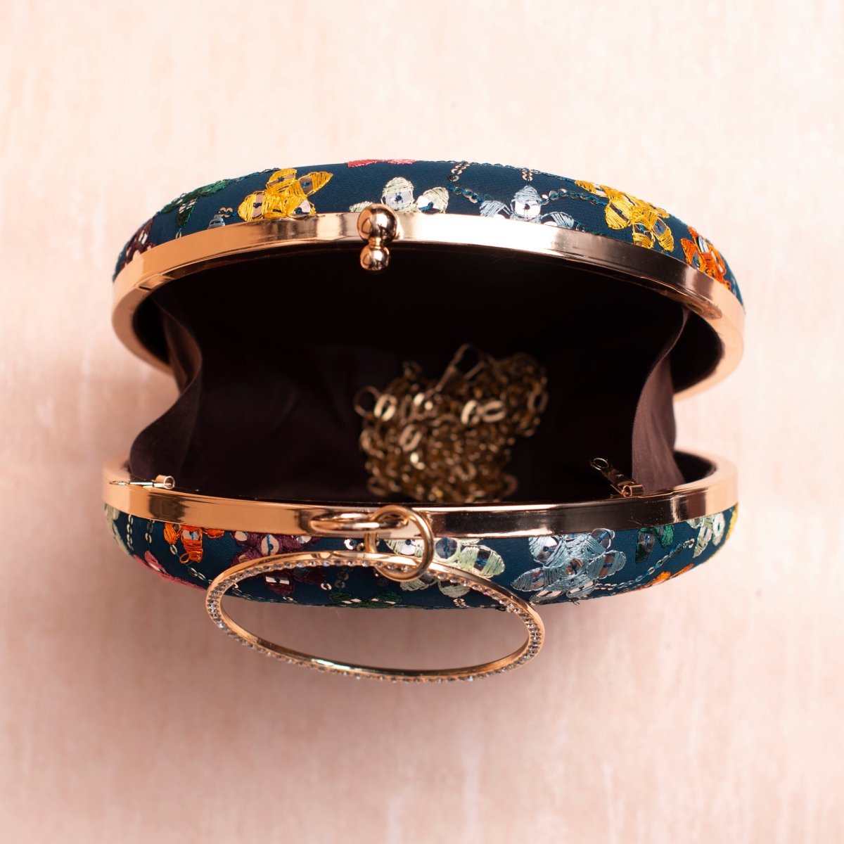 Artklim Marine Blue Based Floral Threadwork Embroidery Clutch