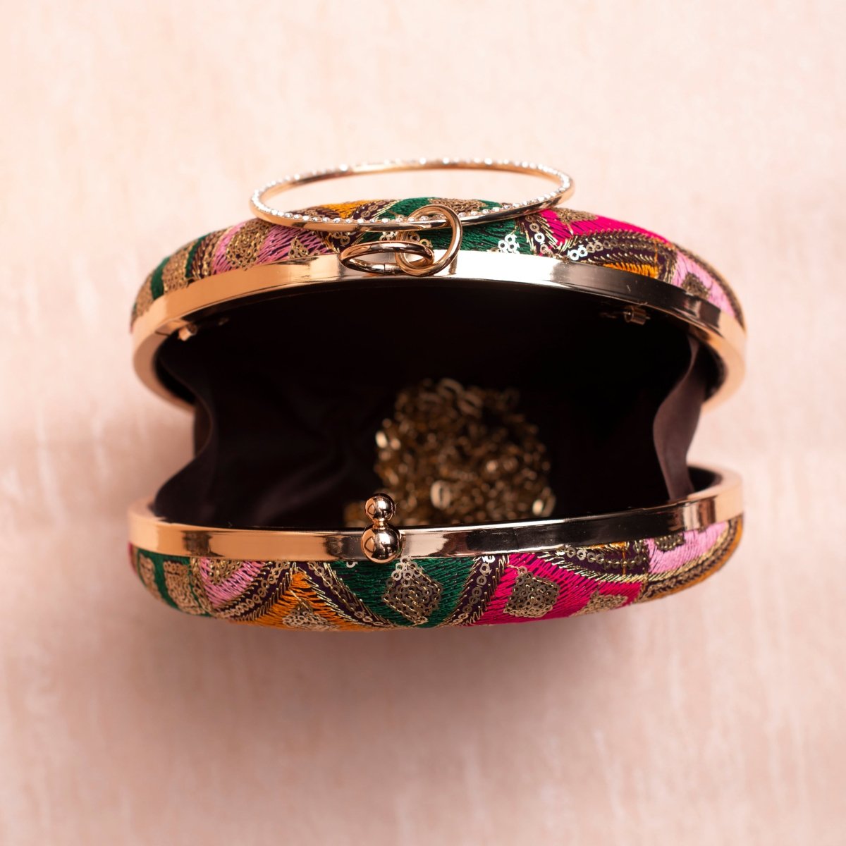 Artklim Mutlicolored Threadwork And Sequins Embroidery Clutch