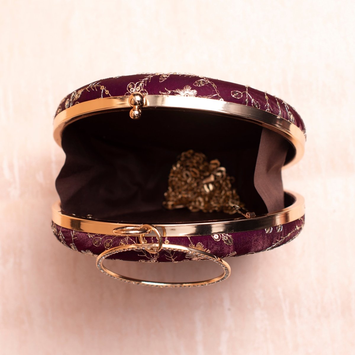 Artklim Wine Based Sequins Embroidery Clutch