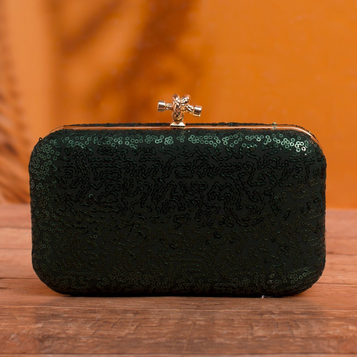 Artklim Dark Green Based Sequins Embrodiery Clutch