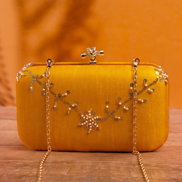 Artklim Yellow Based Floral Sequins Embroidery Clutch