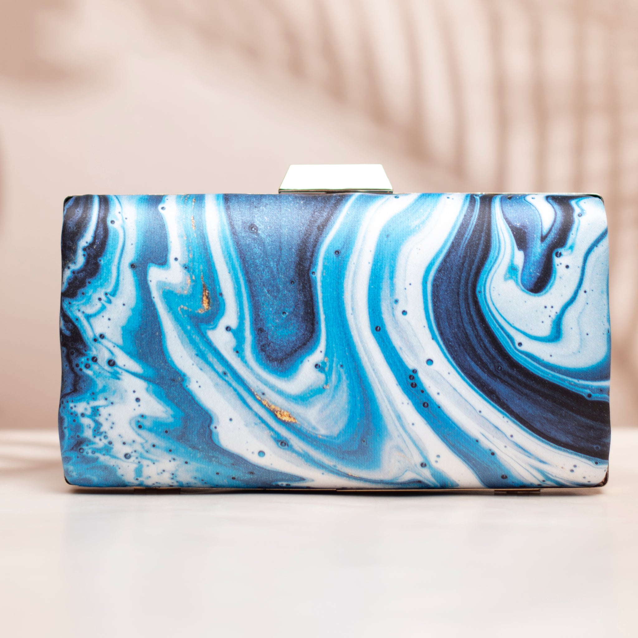 Blue And White Printed Clutch