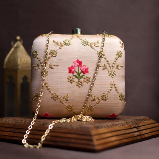 Artklim Baby Pink Embroidery Party Clutch