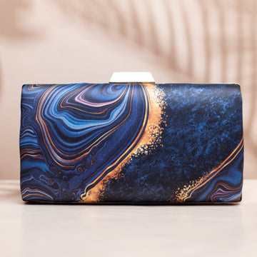 Blue And Golden Resin Printed Clutch