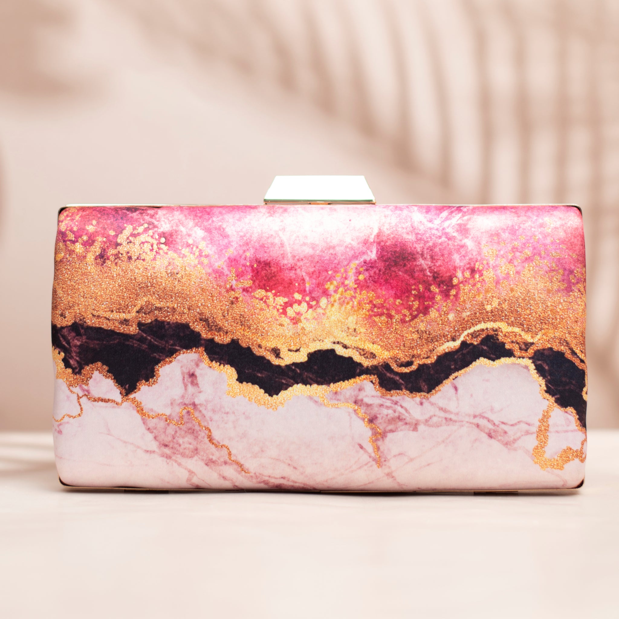 Pink And Black Resin Printed Clutch