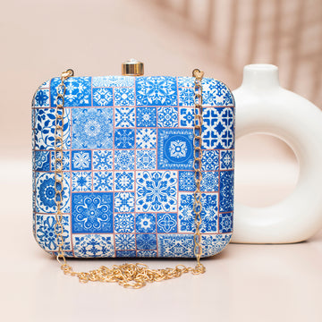 Blue Mandala Pattern Printed Clutch