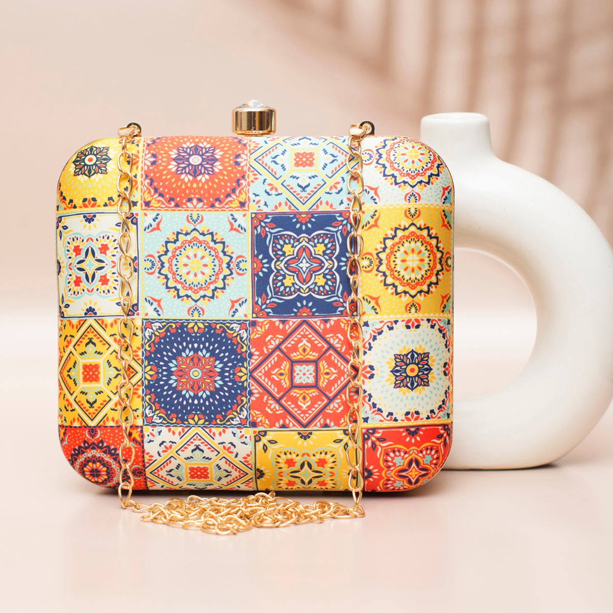 Multicolored Mandala Printed Clutch