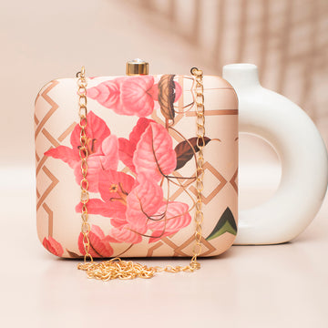 Pink Leaf Printed Clutch