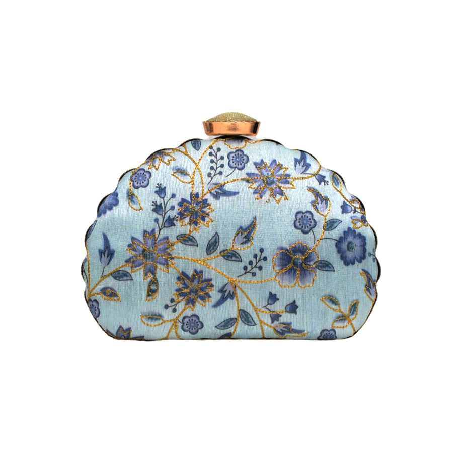 Blue Floral Embroidered Clutch