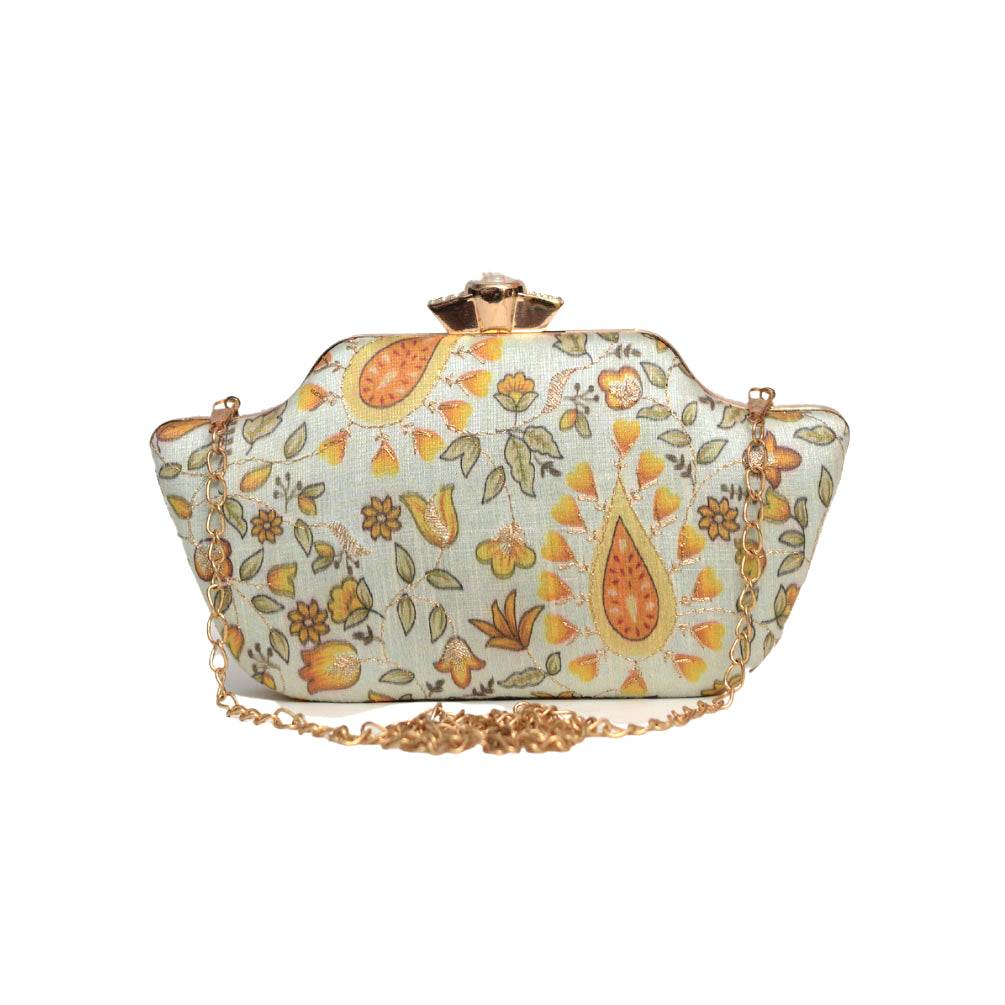 Orange Pattern Embroidered Clutch