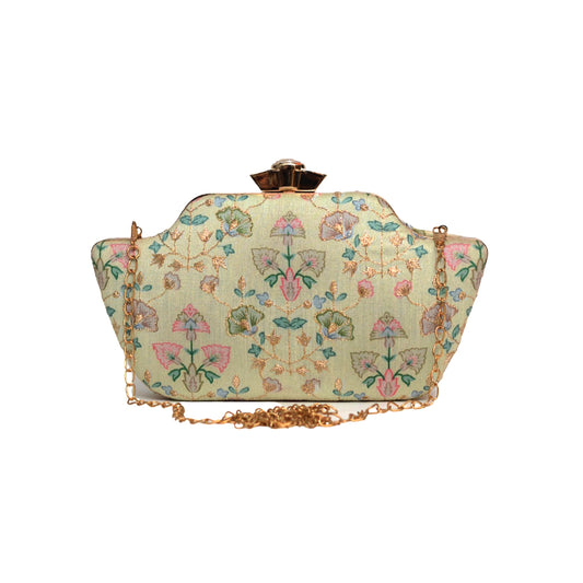 Multi Pattern Leaf Embroidered Clutch