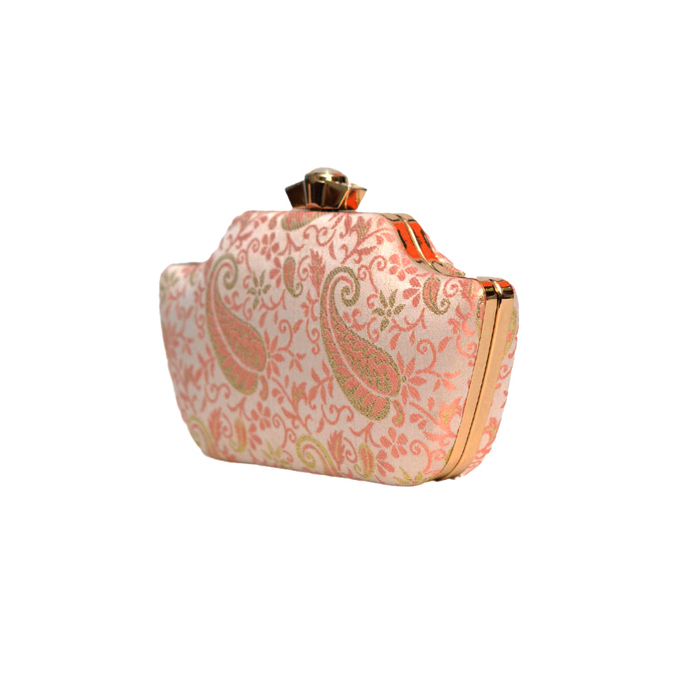 Peach Leaf Embroidered Clutch