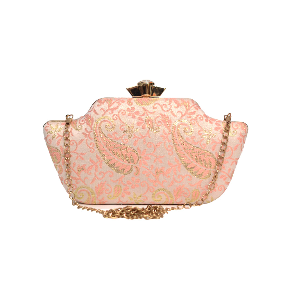 Peach Leaf Embroidered Clutch