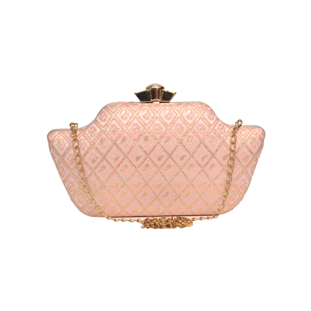 Peach Embroidered Clutch