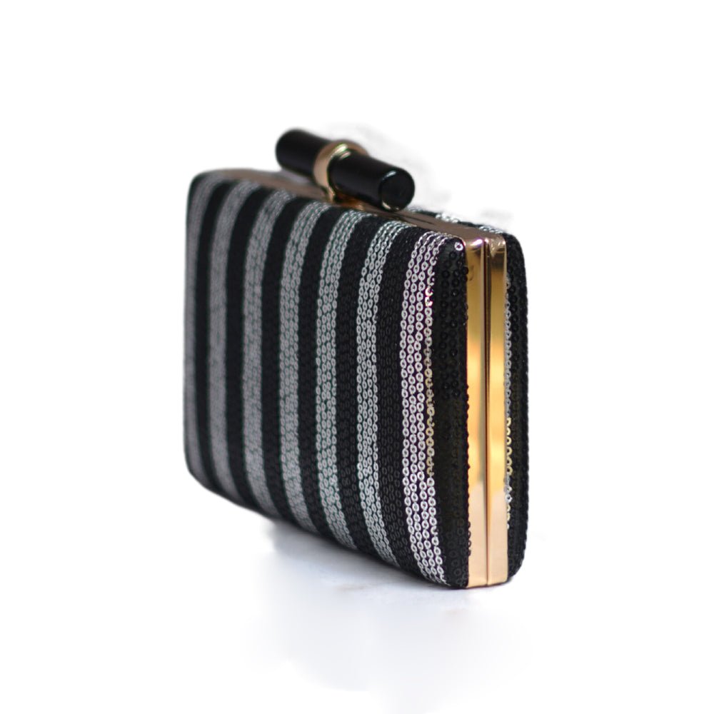 Artklim Black and Silver Sequins Fabric Party Clutch
