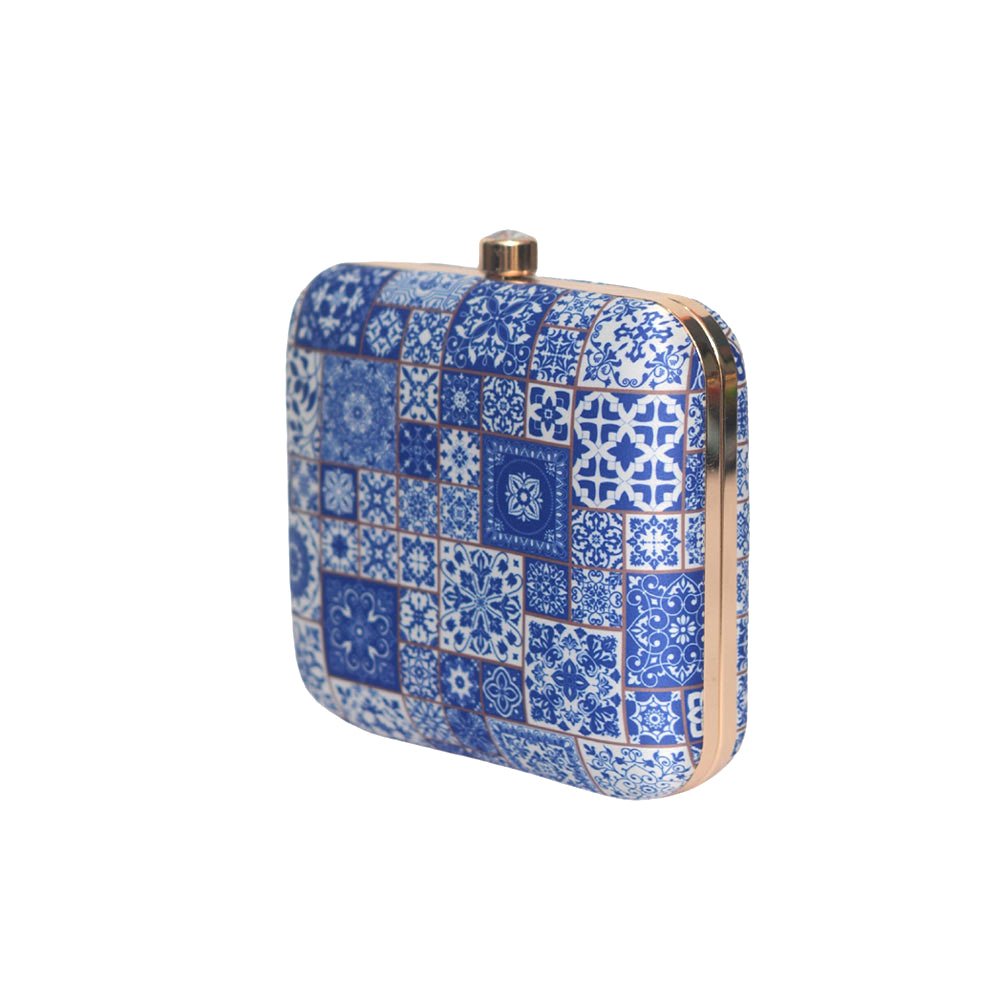 Blue Mandala Pattern Printed Clutch