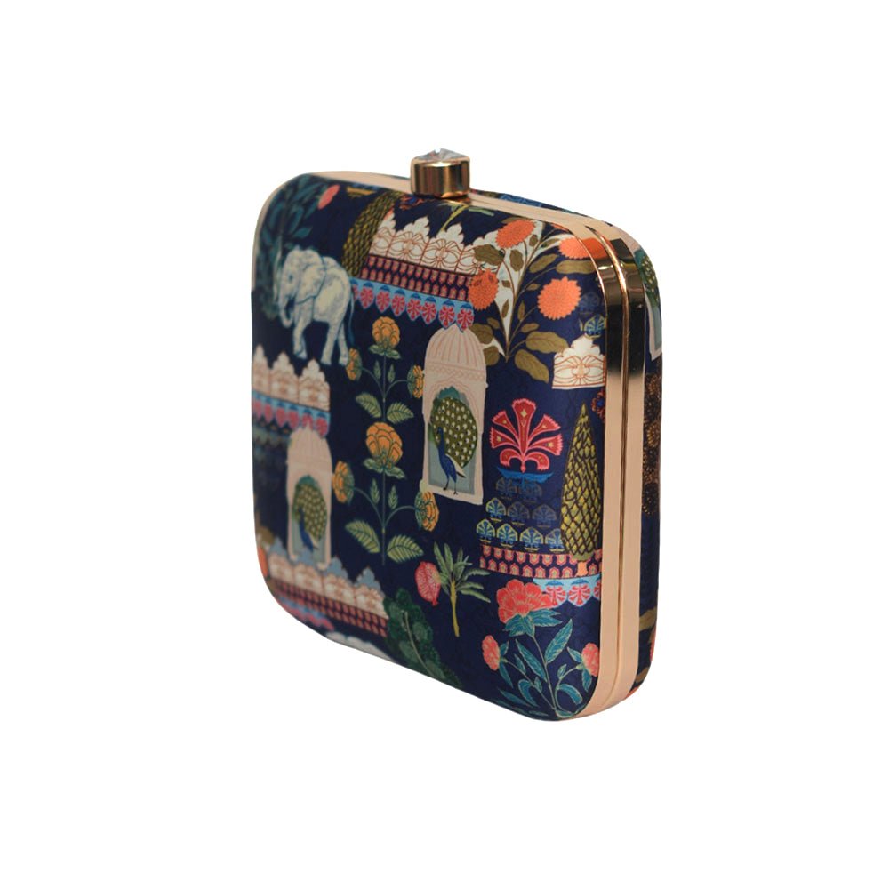 Blue Theme Botanic Printed Clutch