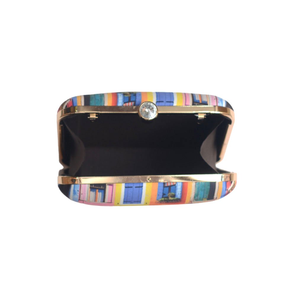 Multicolored Door Printed Clutch