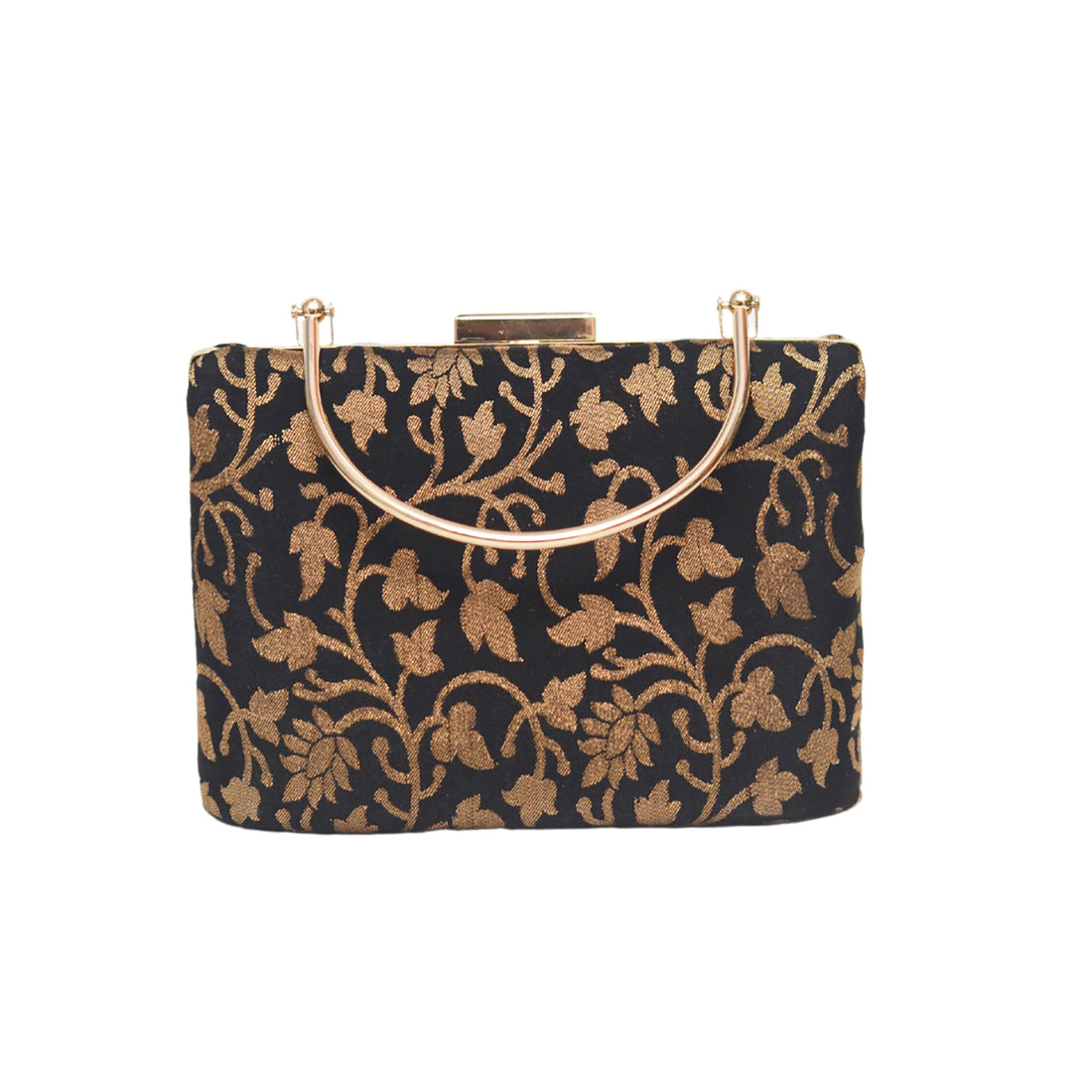 Black Golden Leaf Embroidered Clutch