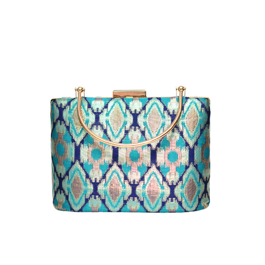 Blue Pattern Embroidered Clutch