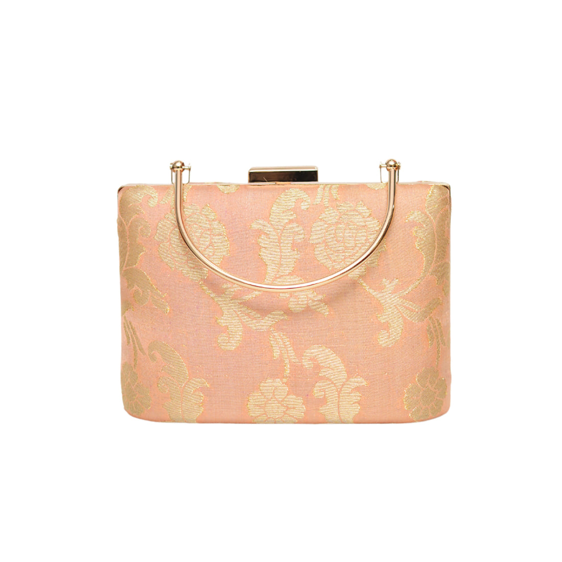 Peach Floral Embroidered Clutch