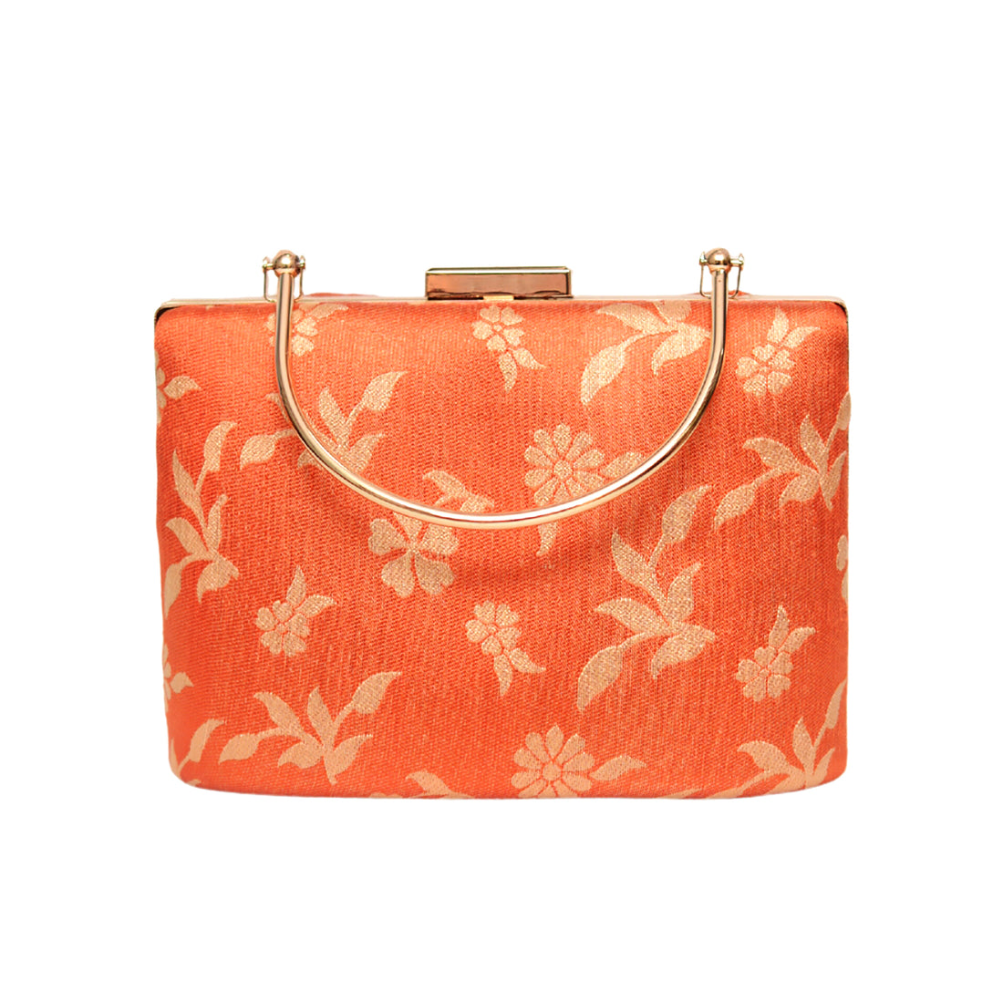 Orange Floral Embroidered Clutch