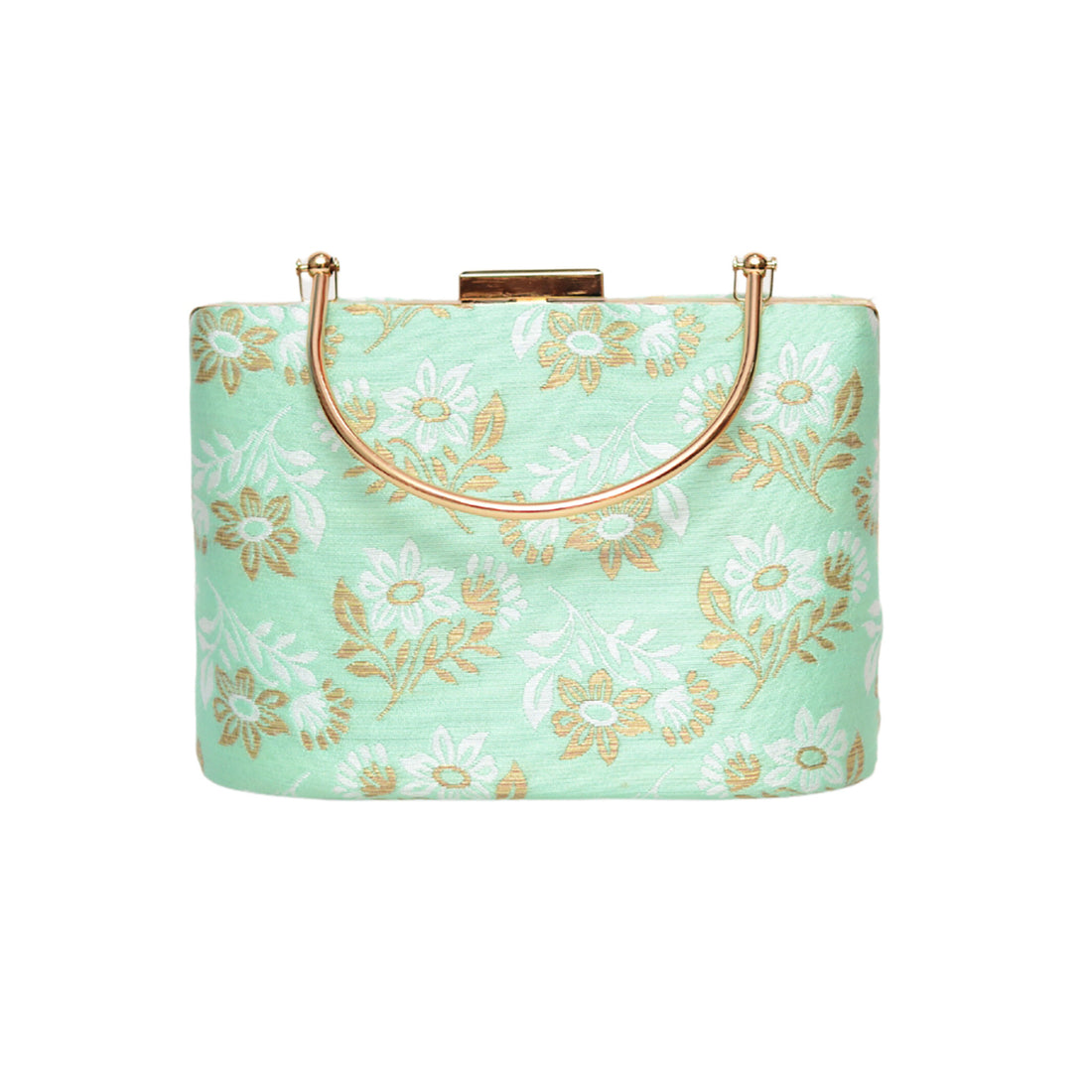 Blue Brown Floral Embroidered Clutch