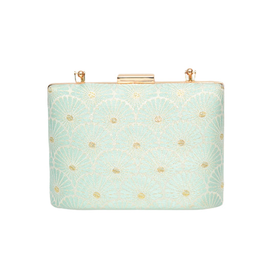 Blue Pattern Embroidered Clutch