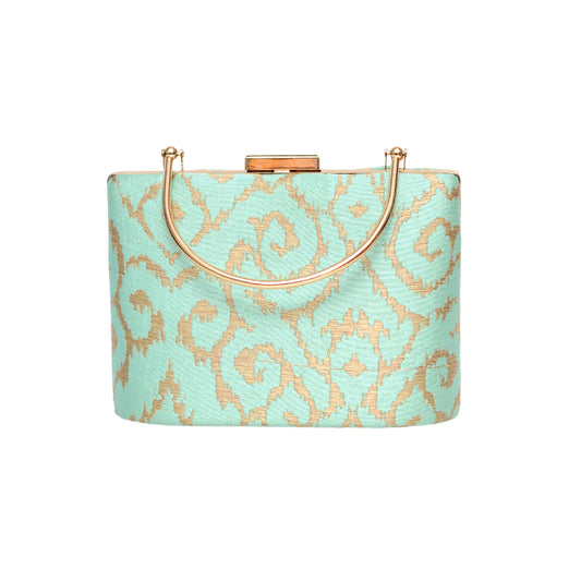 Blue Golden Embroidered Clutch