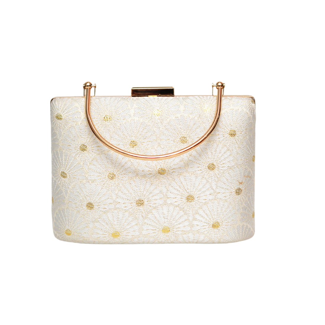 White Pattern Embroidered Clutch