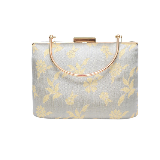 Grey Floral Embroidered Clutch