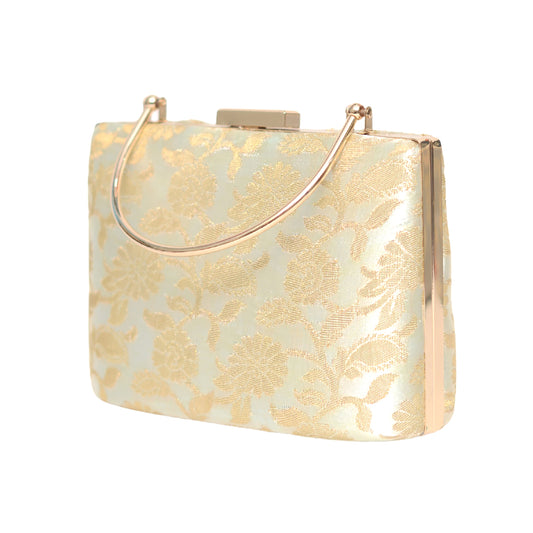 Golden Floral Embroidered Clutch