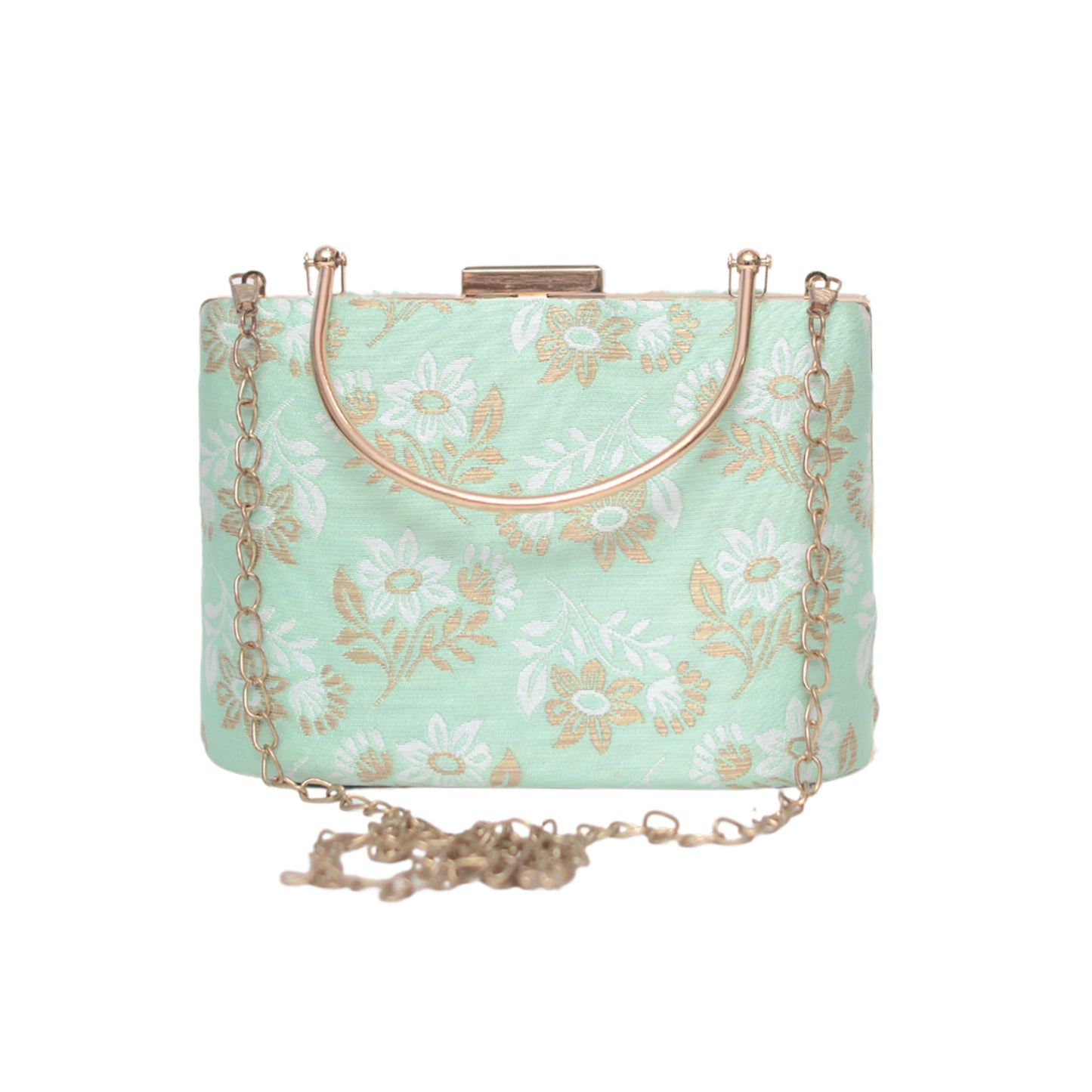 Blue Brown Floral Embroidered Clutch