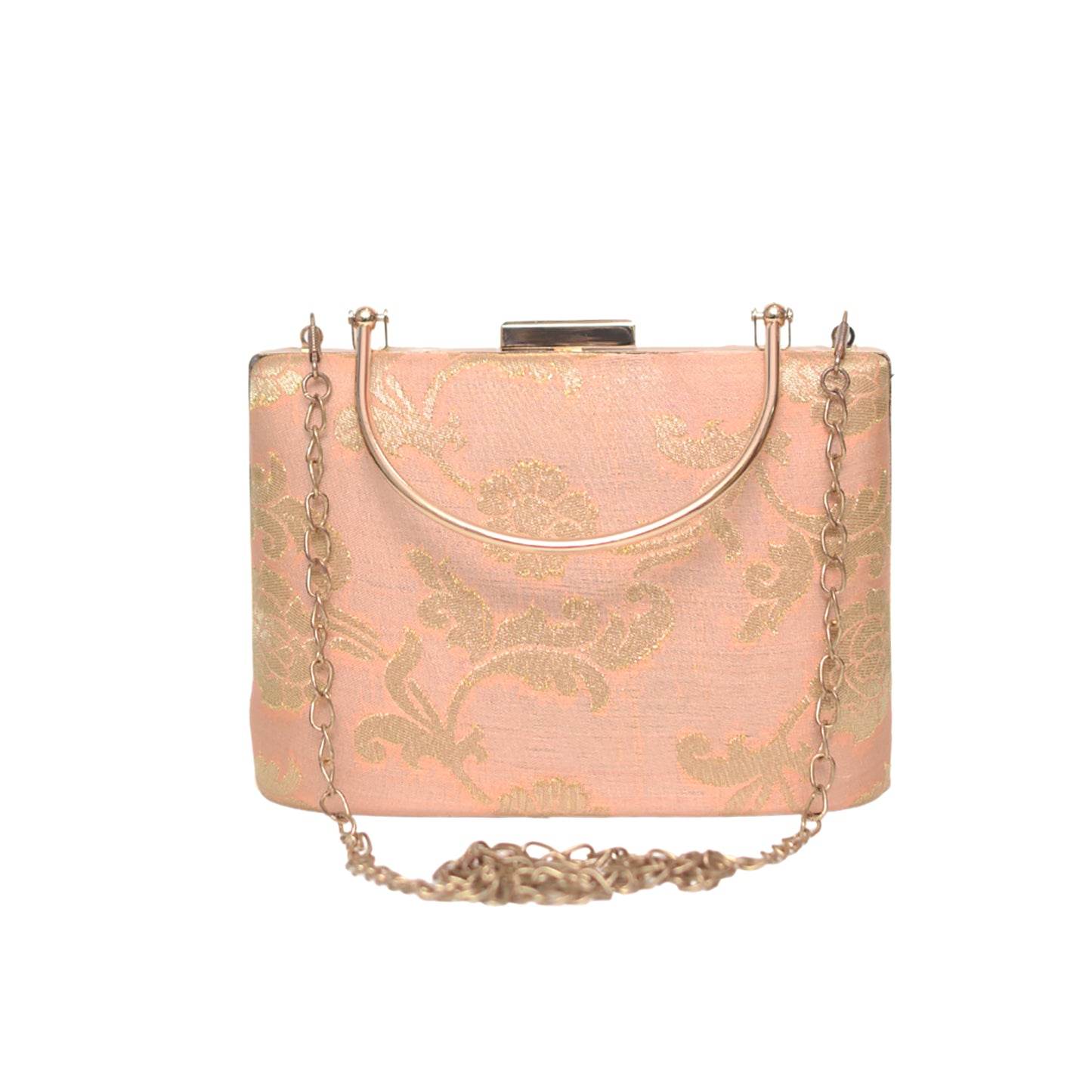 Peach Floral Embroidered Clutch
