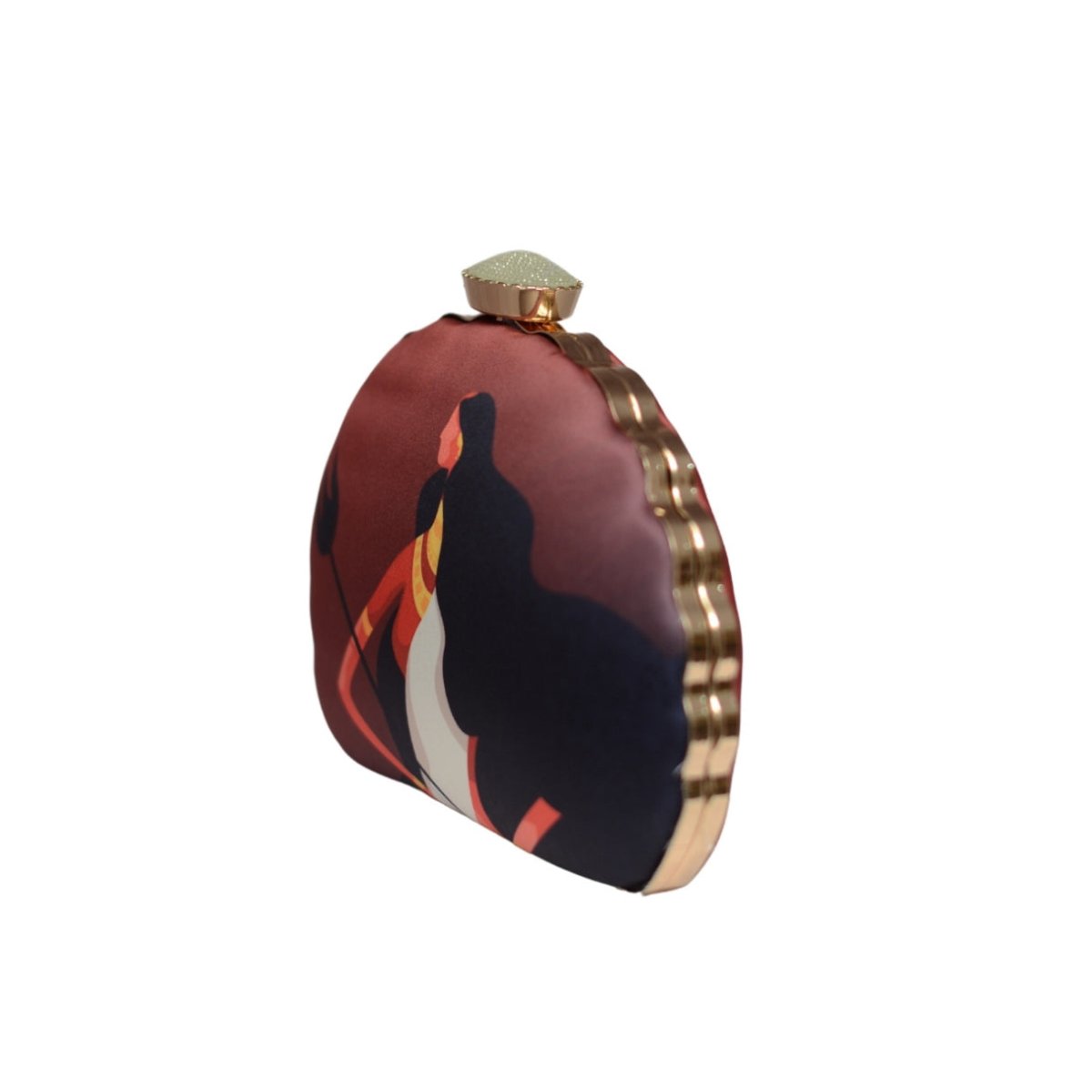 Artklim Maroon Durga Printed D-Shape Clutch