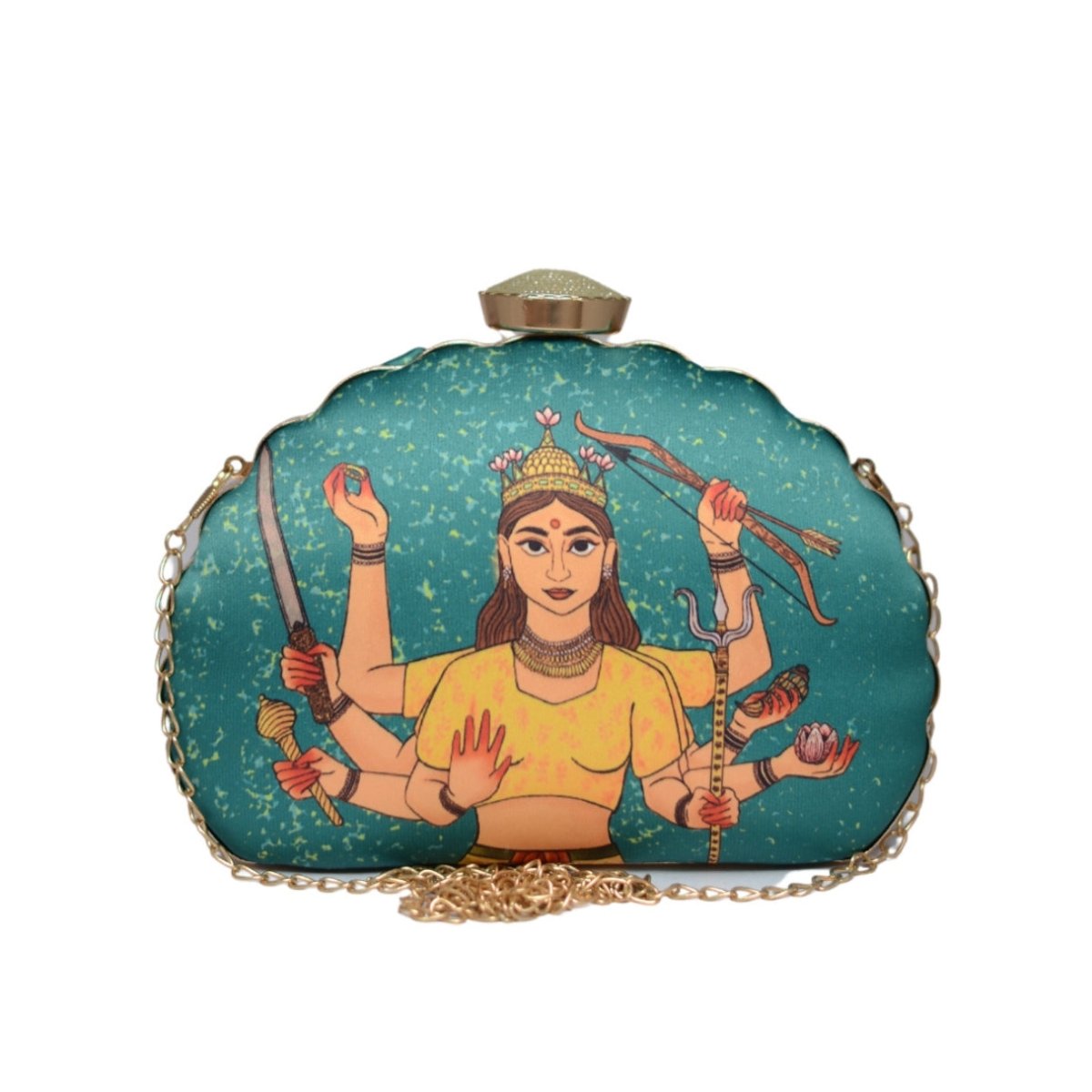 Artklim Maa Durga  D- Shape Printed Clutch