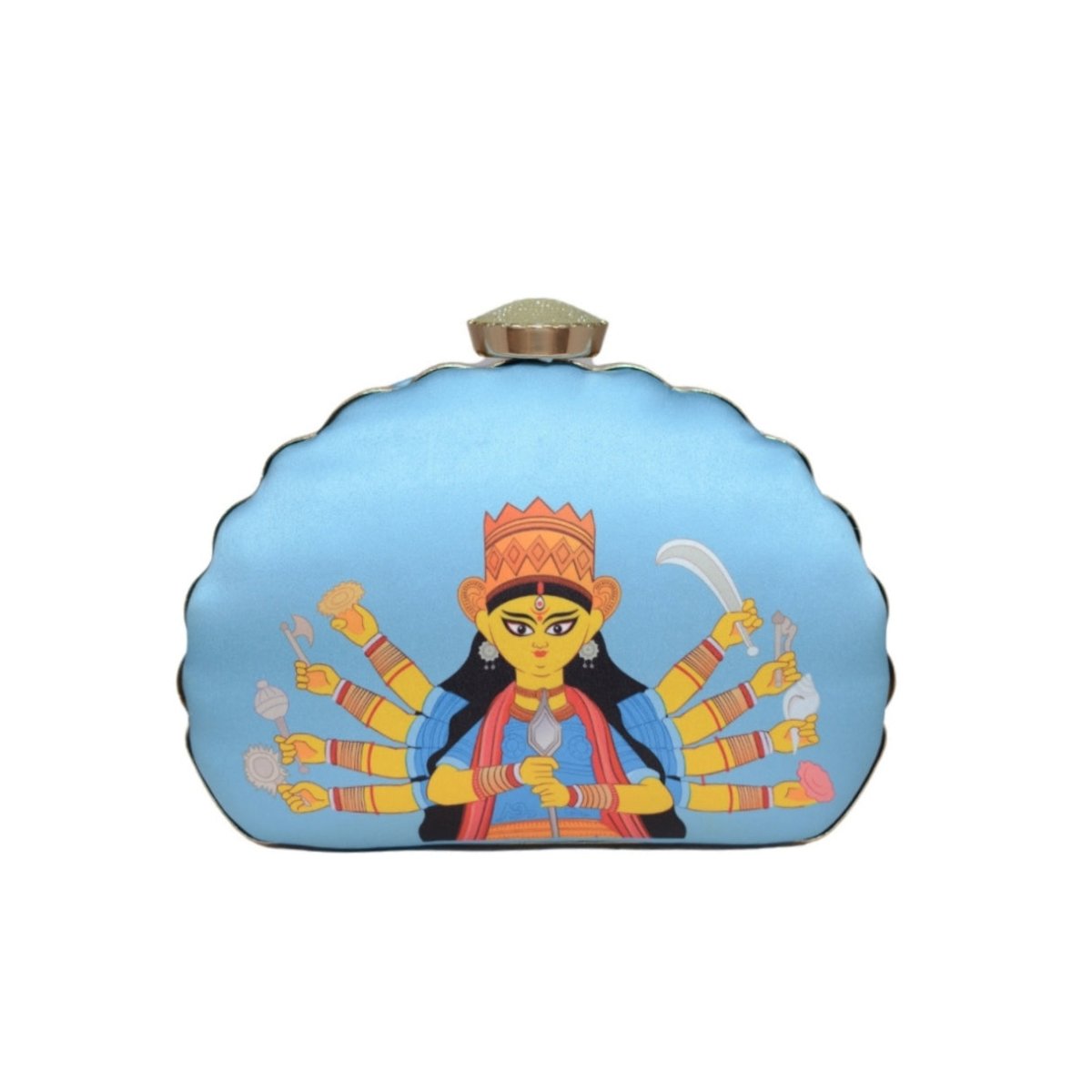 Artklim Durga Maa Blue Printed D-Shape Printed Clutch