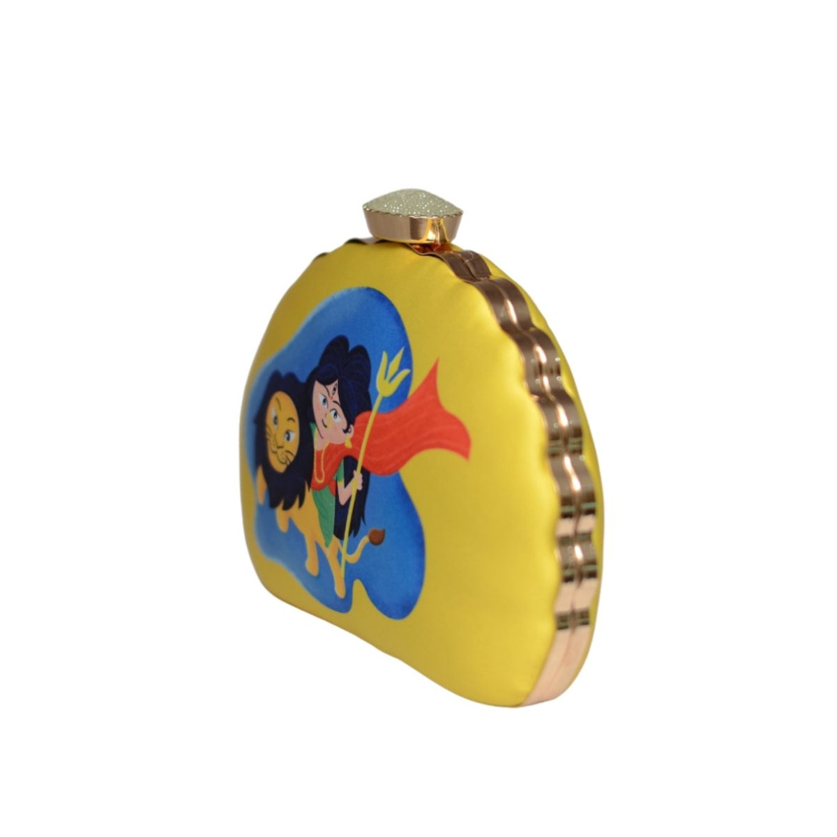 Artklim Yellow Durga  D-Shape Printed Clutch