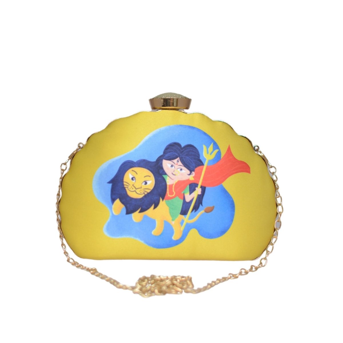 Artklim Yellow Durga  D-Shape Printed Clutch