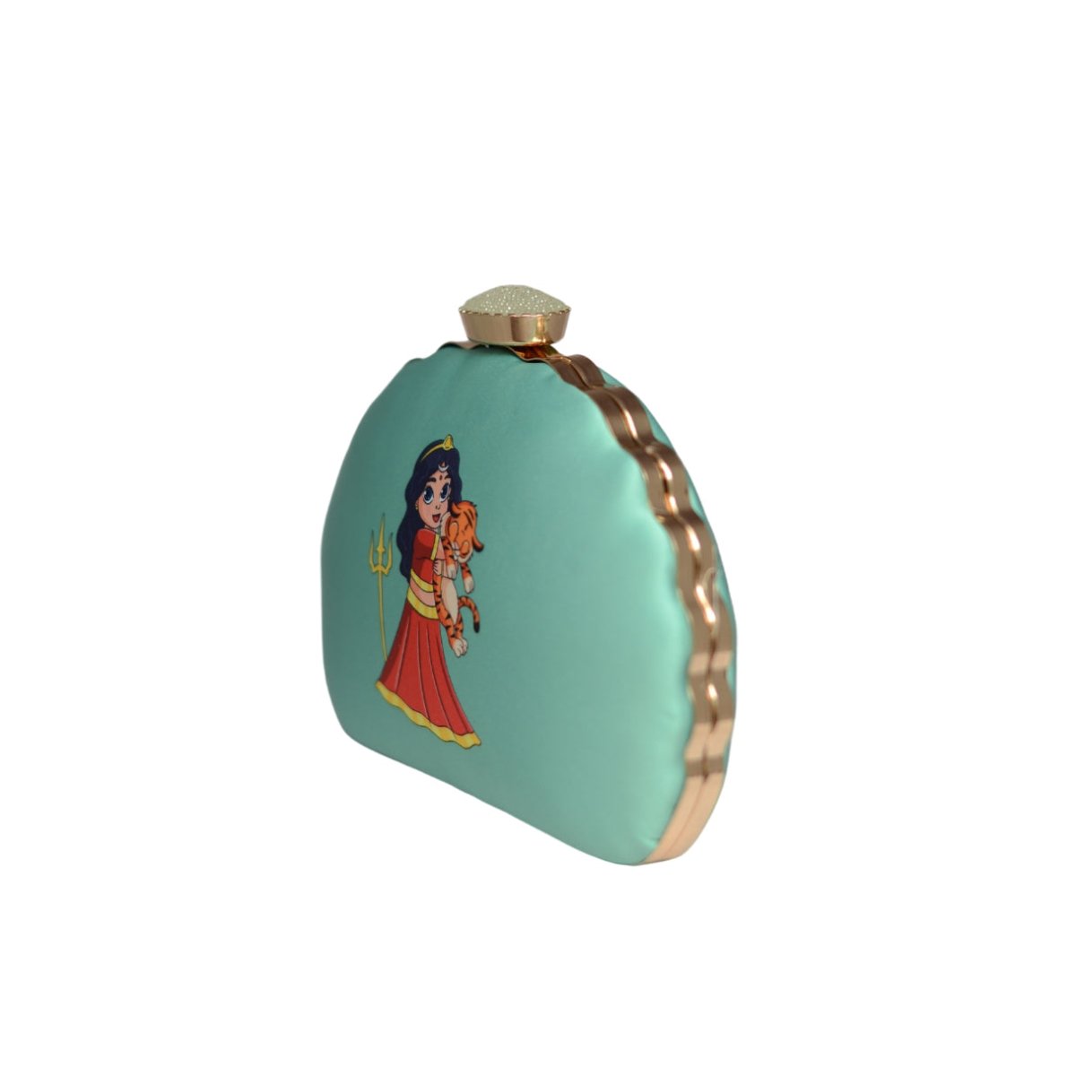 Artklim Blue Durga Printed D-Shape Clutch