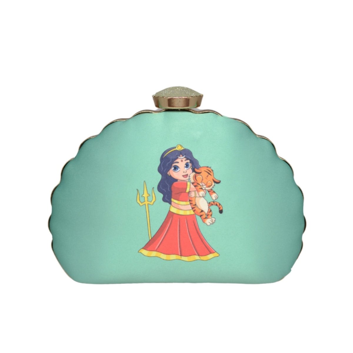 Artklim Blue Durga Printed D-Shape Clutch