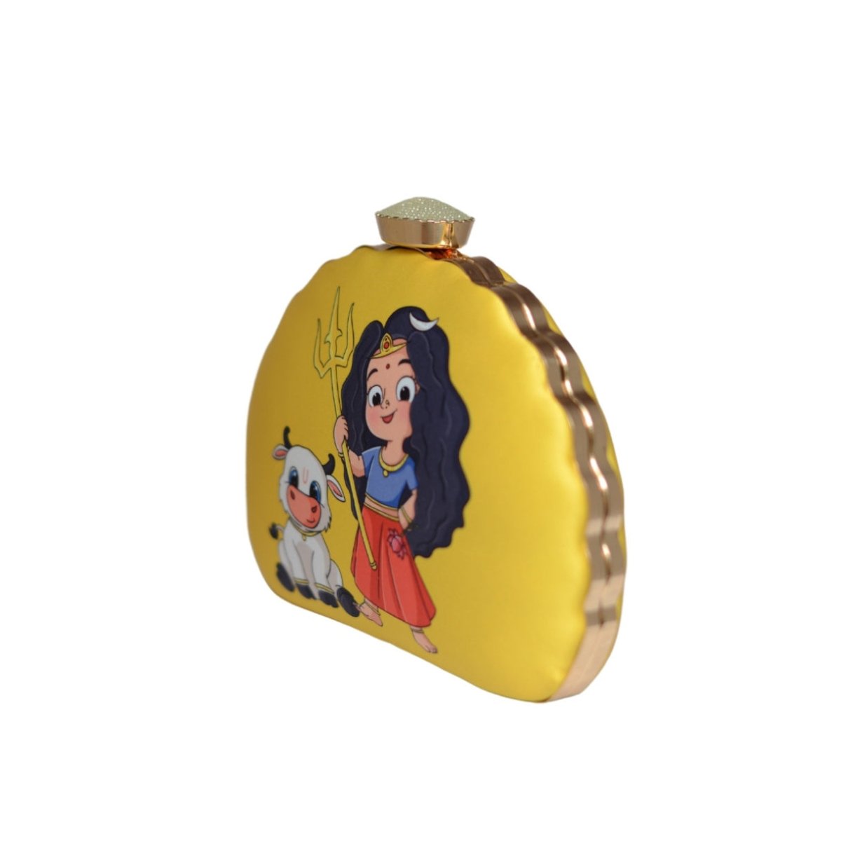 Artklim Yellow Durga Printed D-Shape Clutch