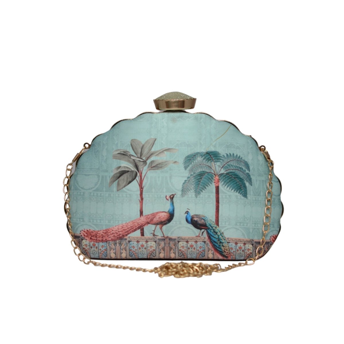 Artklim Peacock Pattern Printed D-shape Clutch