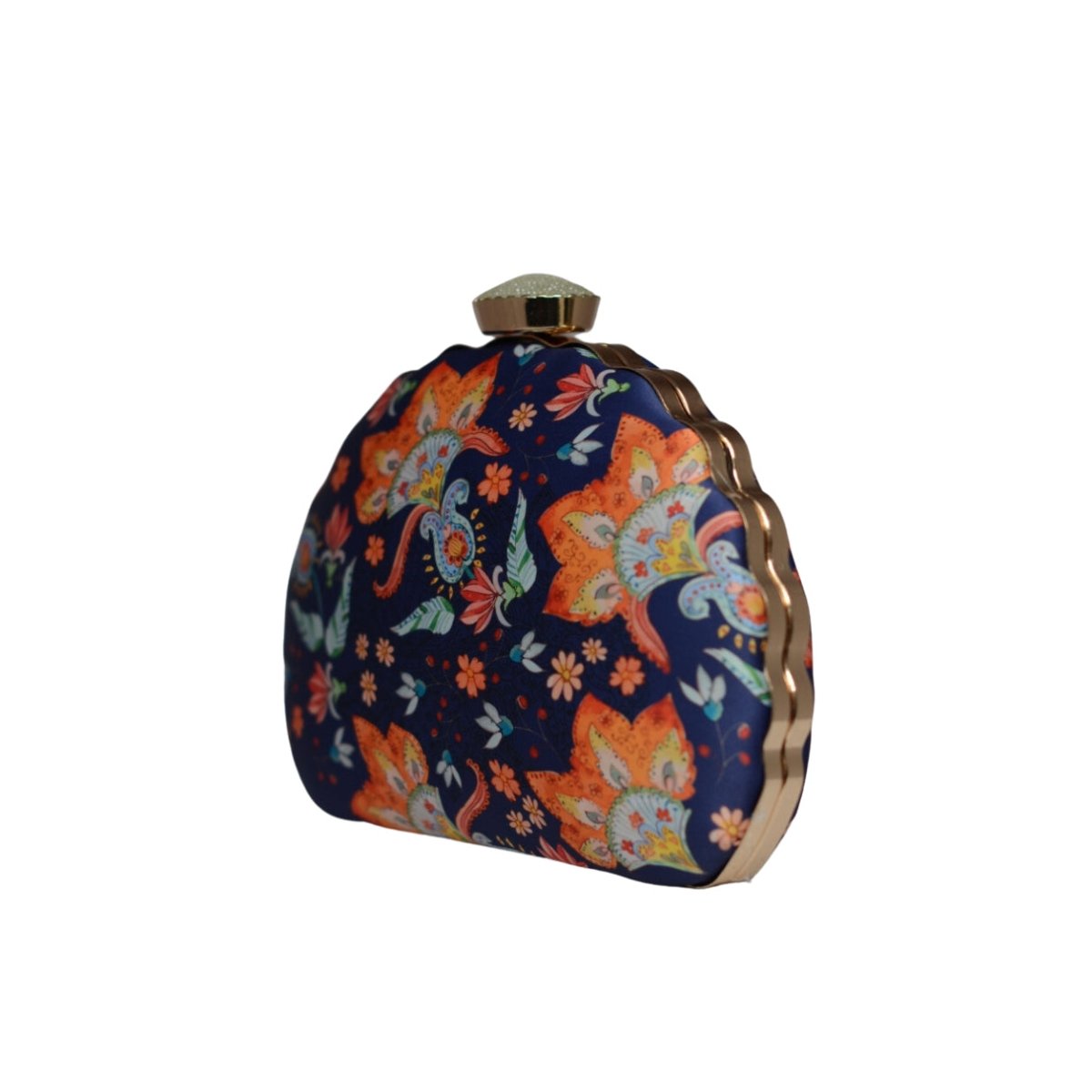 Artklim Blue Floral Printed D-shape Clutch
