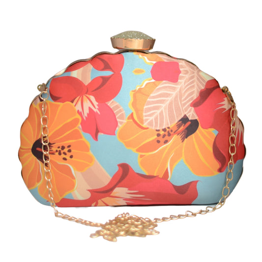 Artklim Pink And Yellow Floral Printed Clutch