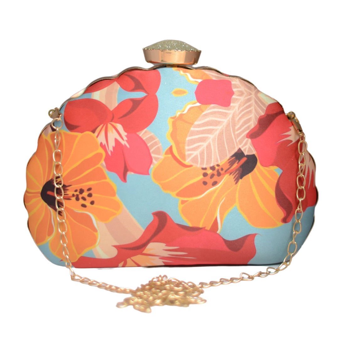 Artklim Pink And Yellow Floral Printed Clutch