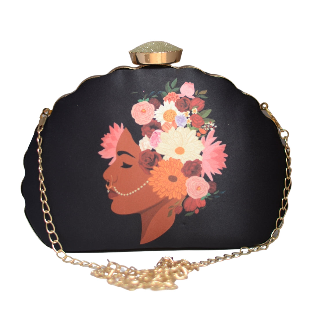 Artklim Black Girl And Flower Printed Clutch