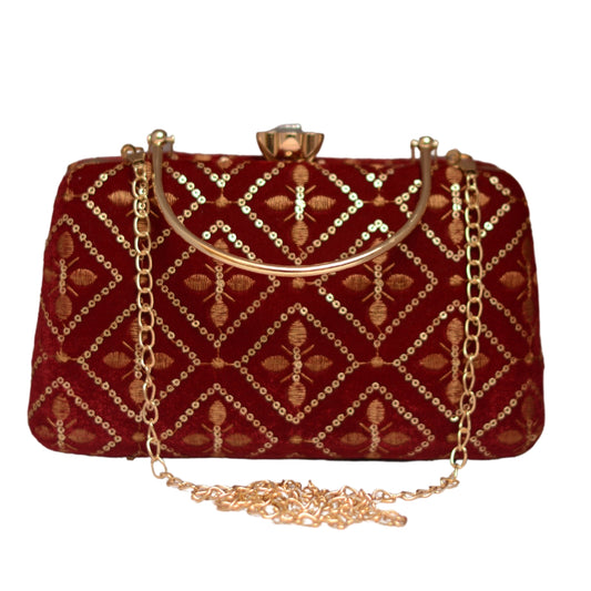 Artklim Red Embroidered Party Clutch