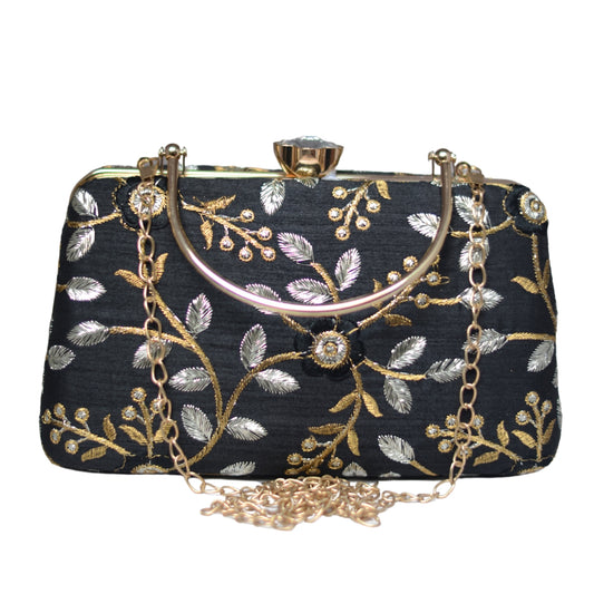 Artklim Black Embroidered Clutch