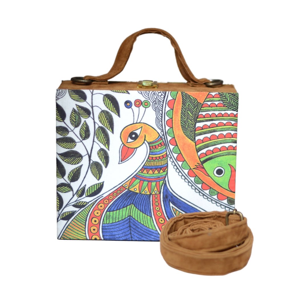 Artklim Madhubani Peacock Printed Suitcase Style Clutch